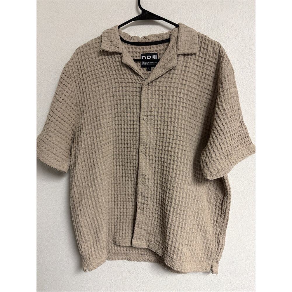 Dr Essentials TanButton Front Shirt Size Men's Large Short Sleeve Textured